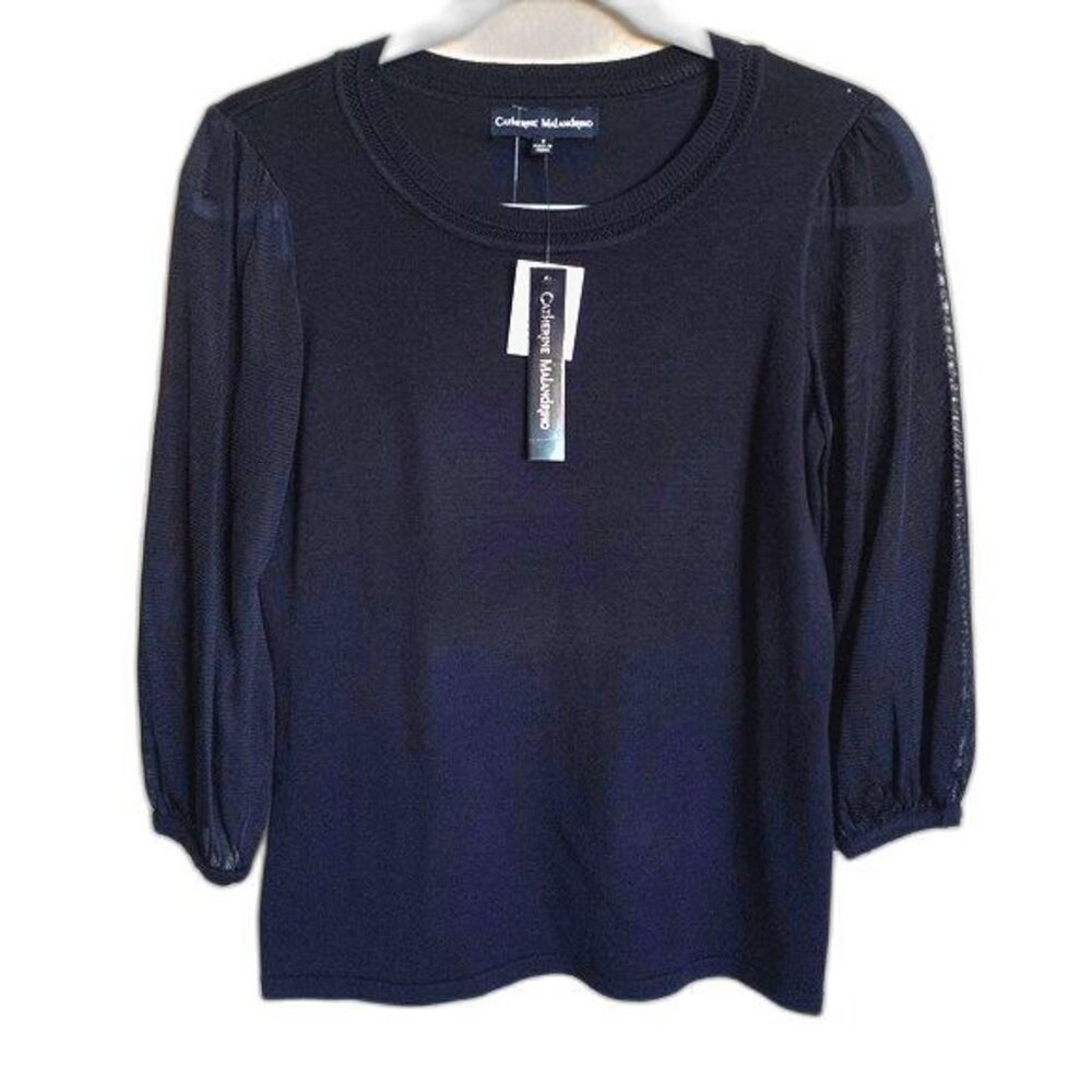 Catherine Malandrino black top women sheer long sleeve blouse size S
